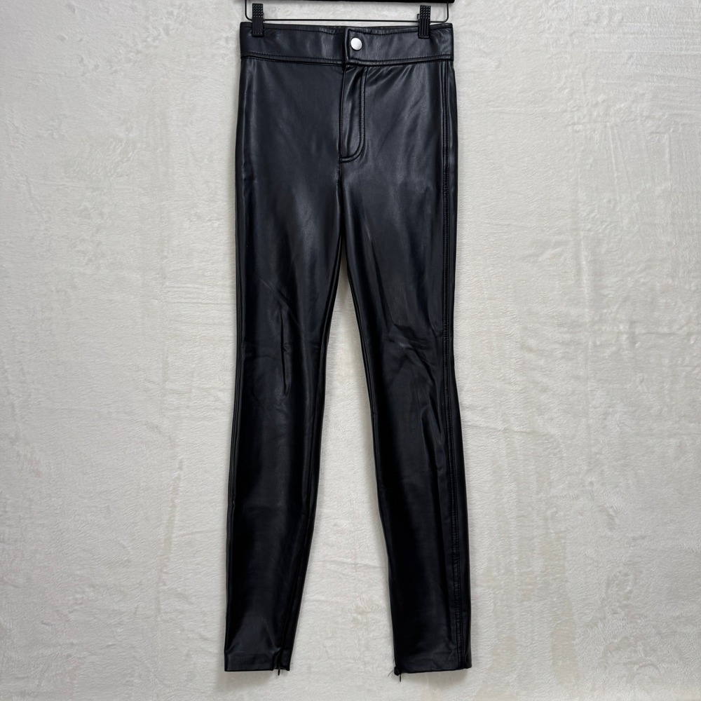 Zara‎ Leggings Women XS Black Faux Leather High Waisted Ankle Zip